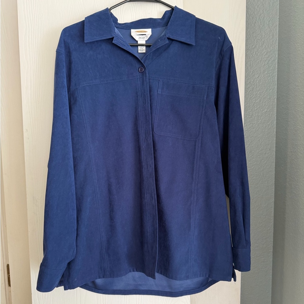 Talbots Navy Button Down Up Suede Shirt Jacket